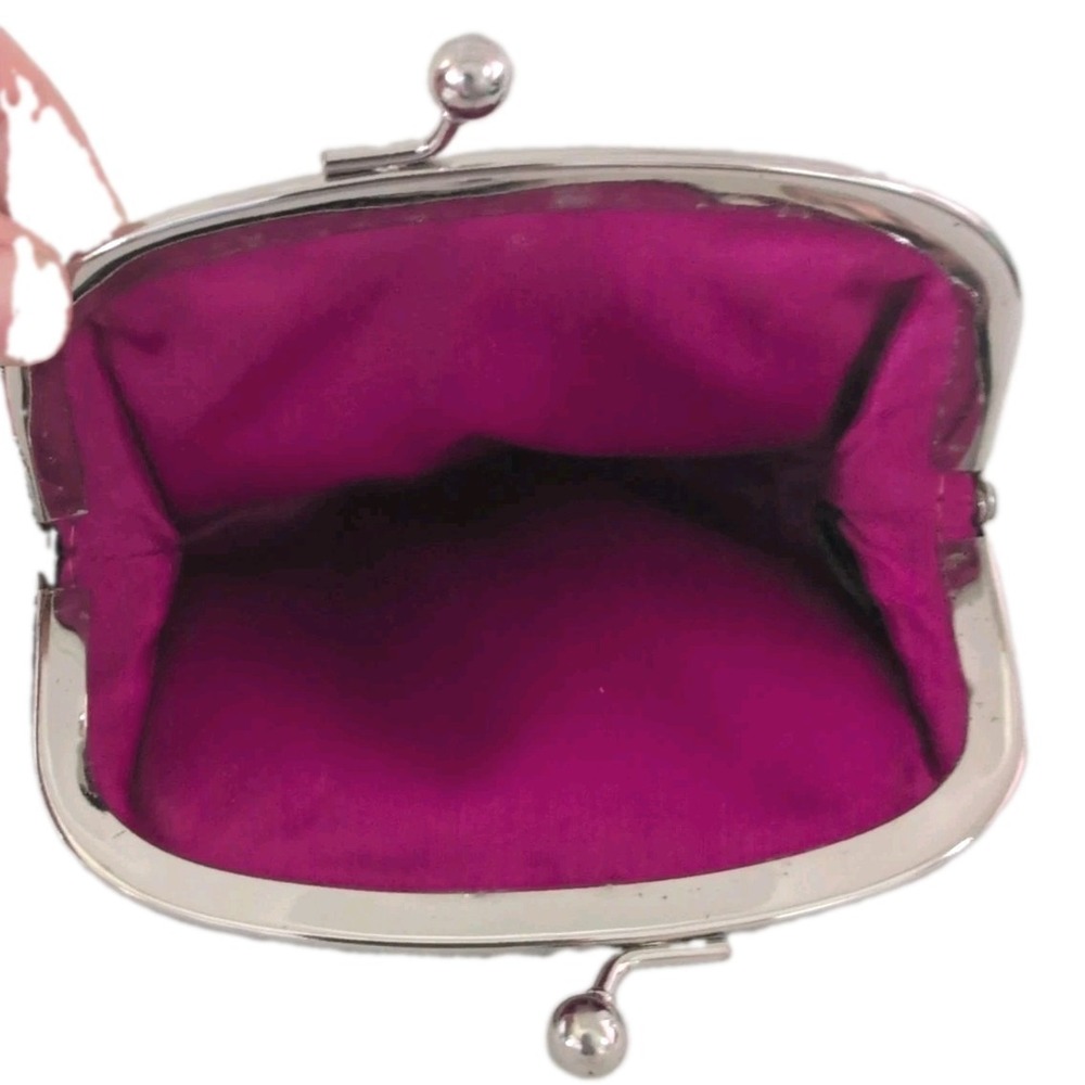 Coach Kisslock Poppy Graffiti Coin Purse Black Pink & White Floral Satin Rare - Picture 5 of 5